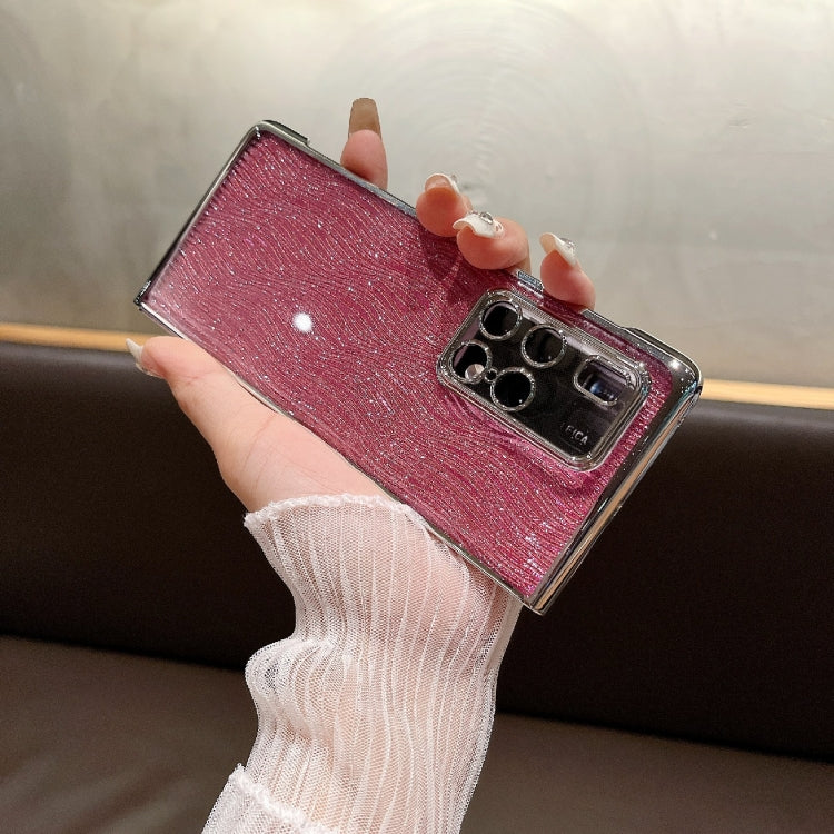 For Huawei Mate X2 PC Side Buckle+Ripples Glitter Paper Full Coverage Phone Case