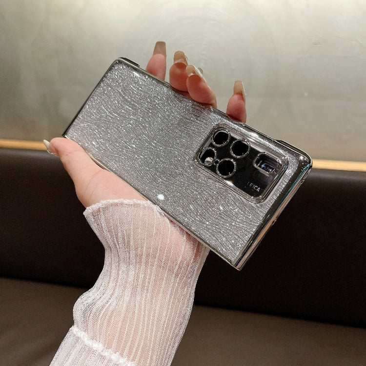 For Huawei Mate X2 PC Side Buckle+Ripples Glitter Paper Full Coverage Phone Case - Silver