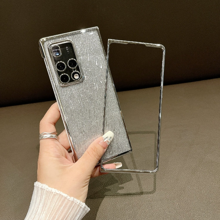For Huawei Mate X2 PC Side Buckle+Ripples Glitter Paper Full Coverage Phone Case - Silver