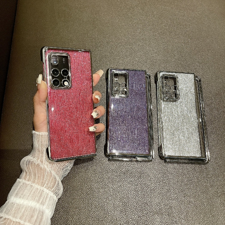 For Huawei Mate X2 PC Side Buckle+Ripples Glitter Paper Full Coverage Phone Case - Silver