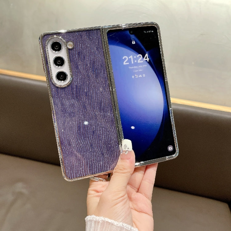 For Samsung Galaxy Z Fold3 5G PC Side Buckle+Ripples Glitter Paper Full Coverage Phone Case