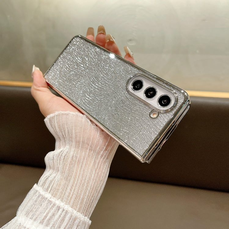 For Samsung Galaxy Z Fold4 PC Side Buckle+Ripples Glitter Paper Full Coverage Phone Case - Silver