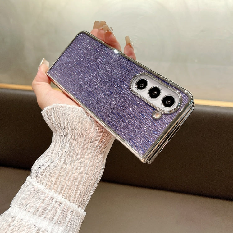 For Samsung Galaxy Z Fold6 PC Side Buckle+Ripples Glitter Paper Full Coverage Phone Case