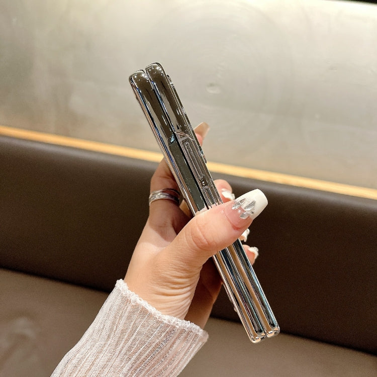 For Samsung Galaxy Z Fold6 PC Side Buckle+Ripples Glitter Paper Full Coverage Phone Case - Silver