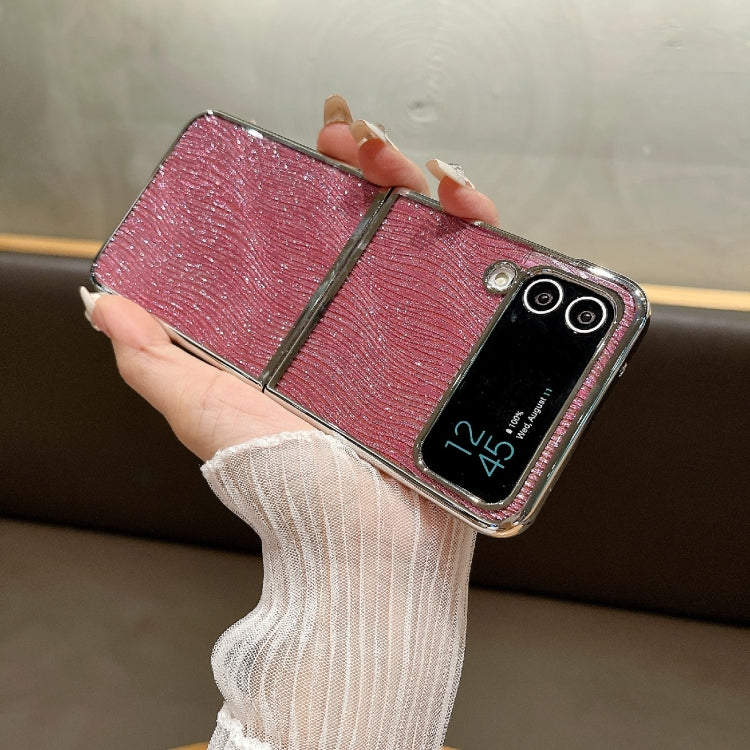 For Samsung Galaxy Z Flip4 PC Side Buckle+Ripples Glitter Paper Full Coverage Phone Case