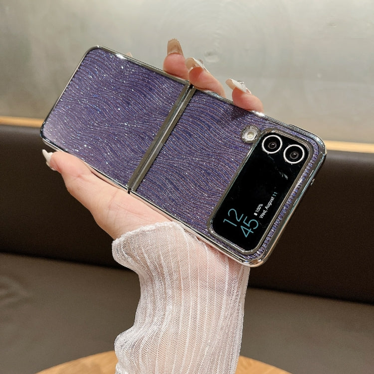 For Samsung Galaxy Z Flip4 PC Side Buckle+Ripples Glitter Paper Full Coverage Phone Case