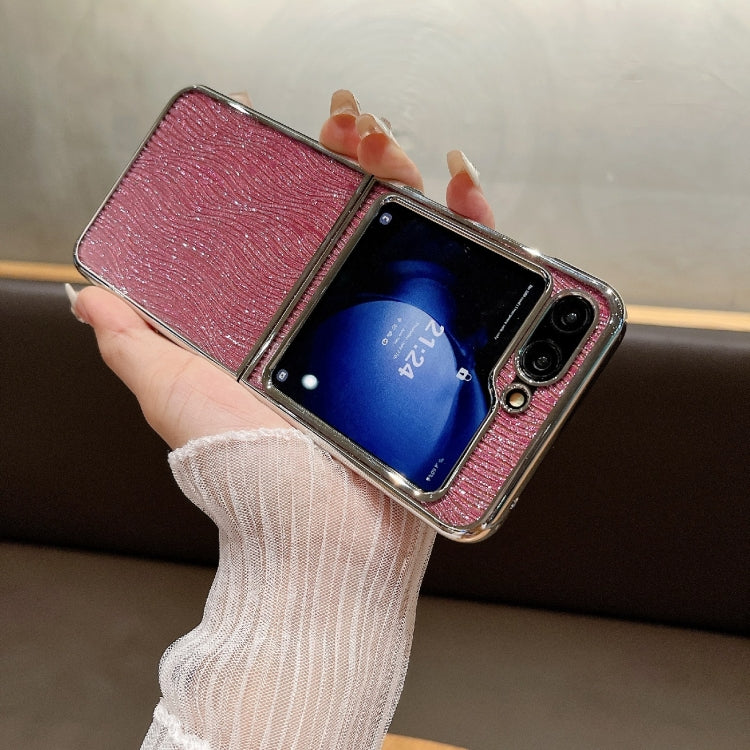 For Samsung Galaxy Z Flip5 PC Side Buckle+Ripples Glitter Paper Full Coverage Phone Case