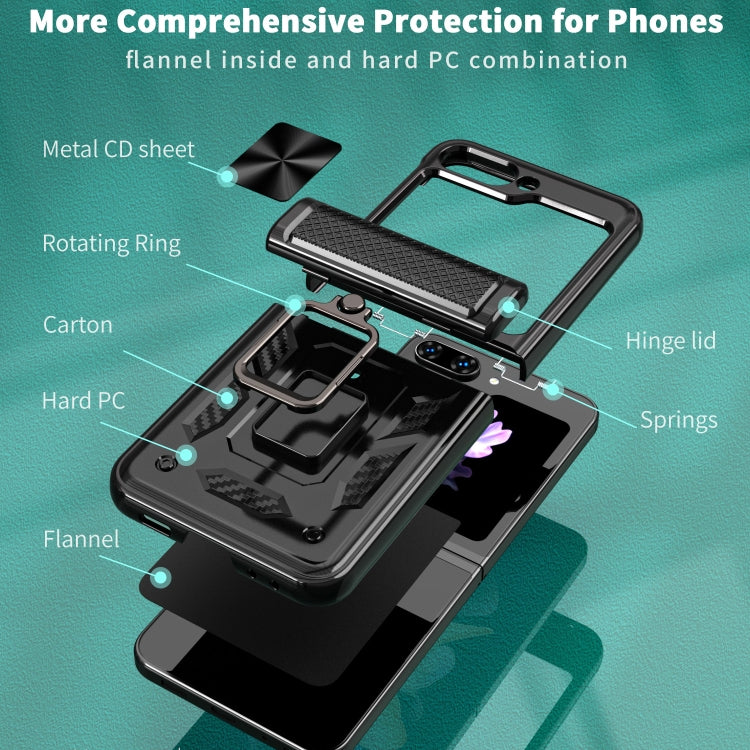 For Samsung Galaxy Z Flip6 / Flip7 FE Sliding Window Hinge Phone Case with Ring Stand