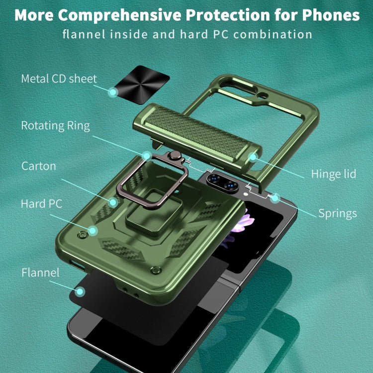For Samsung Galaxy Z Flip6 / Flip7 FE Sliding Window Hinge Phone Case with Ring Stand