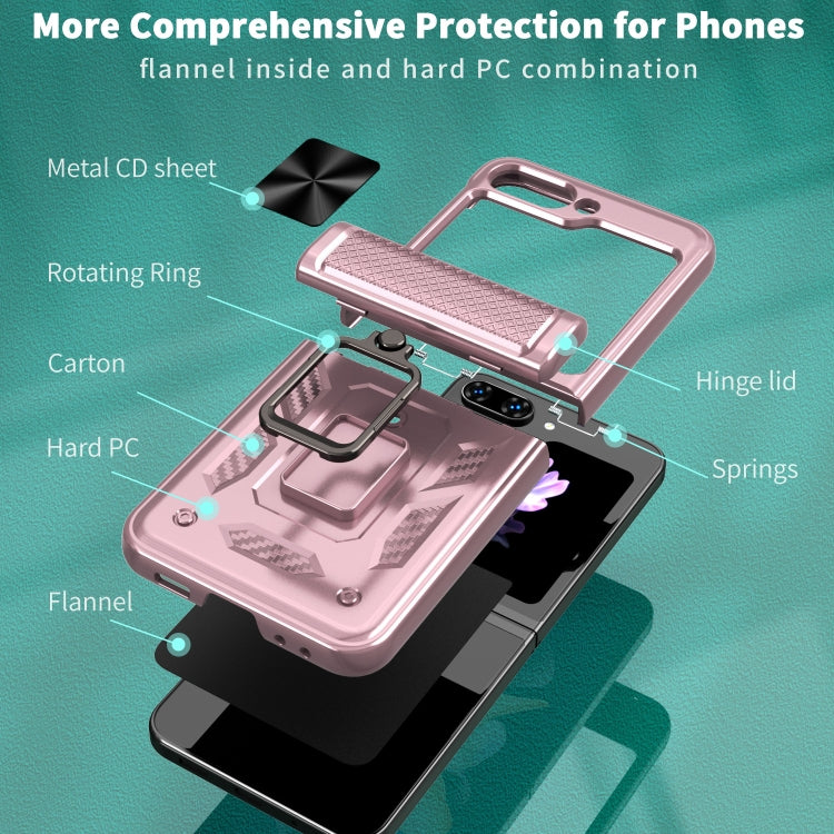 For Samsung Galaxy Z Flip6 / Flip7 FE Sliding Window Hinge Phone Case with Ring Stand
