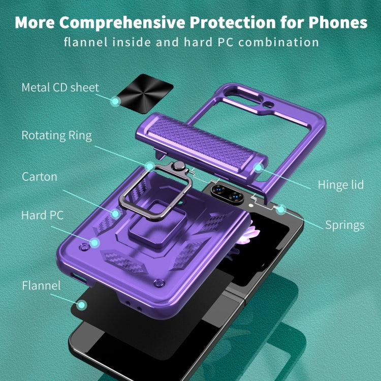 For Samsung Galaxy Z Flip6 / Flip7 FE Sliding Window Hinge Phone Case with Ring Stand