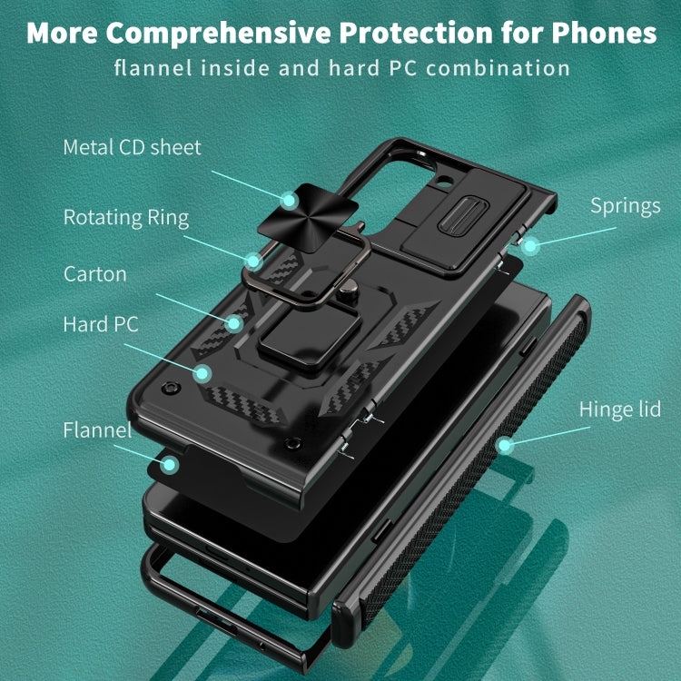 For Samsung Galaxy Z Fold6 5G Sliding Window Hinge Phone Case with Ring Stand