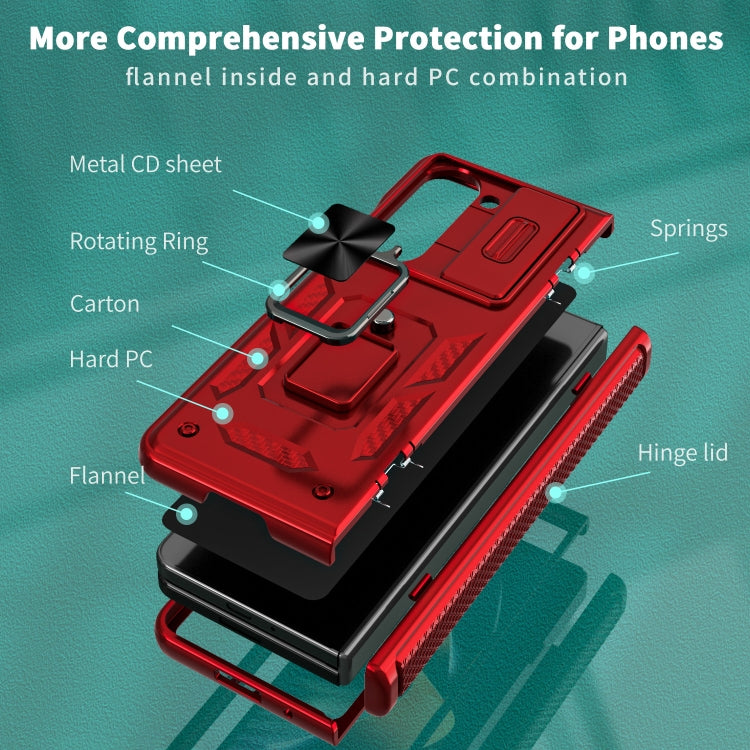 For Samsung Galaxy Z Fold6 5G Sliding Window Hinge Phone Case with Ring Stand