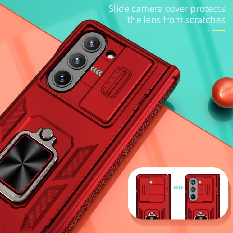 For Samsung Galaxy Z Fold6 5G Sliding Window Hinge Phone Case with Ring Stand