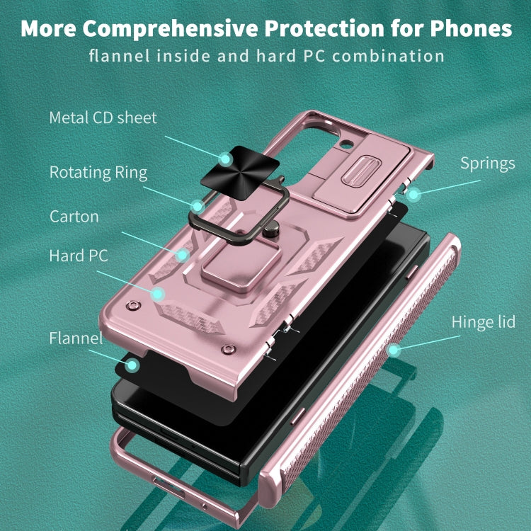 For Samsung Galaxy Z Fold6 5G Sliding Window Hinge Phone Case with Ring Stand