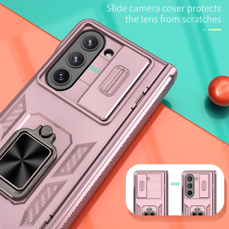 For Samsung Galaxy Z Fold6 5G Sliding Window Hinge Phone Case with Ring Stand