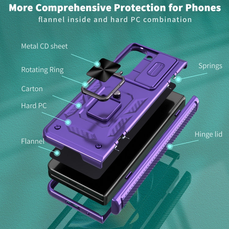 For Samsung Galaxy Z Fold6 5G Sliding Window Hinge Phone Case with Ring Stand