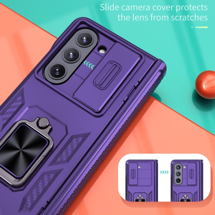 For Samsung Galaxy Z Fold6 5G Sliding Window Hinge Phone Case with Ring Stand