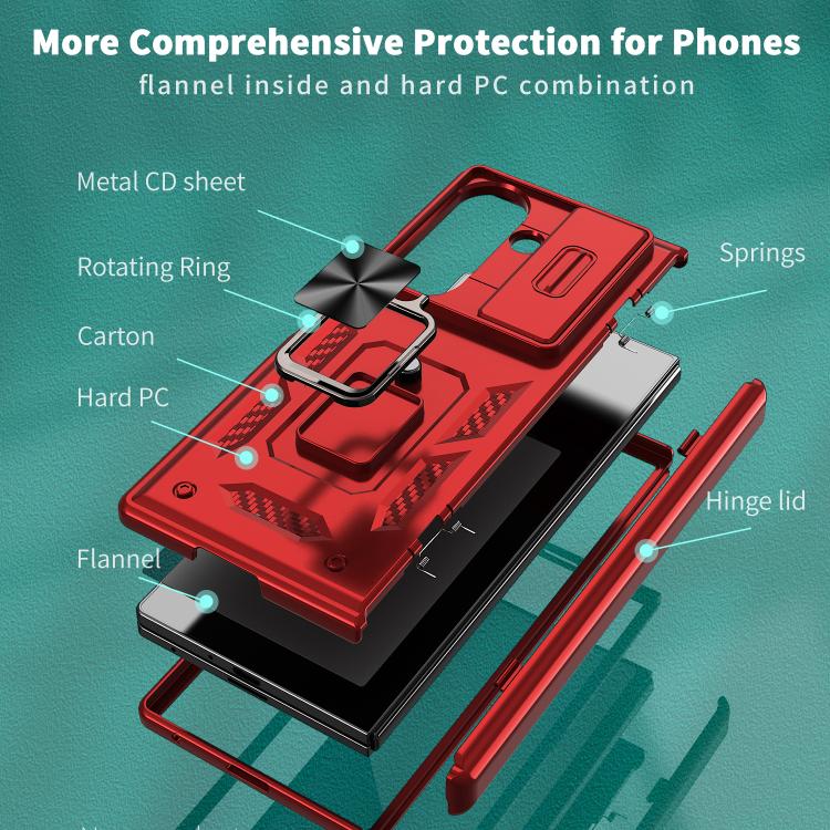 For Samsung Galaxy Z Fold7 5G Sliding Window Hinge Phone Case with Ring Stand
