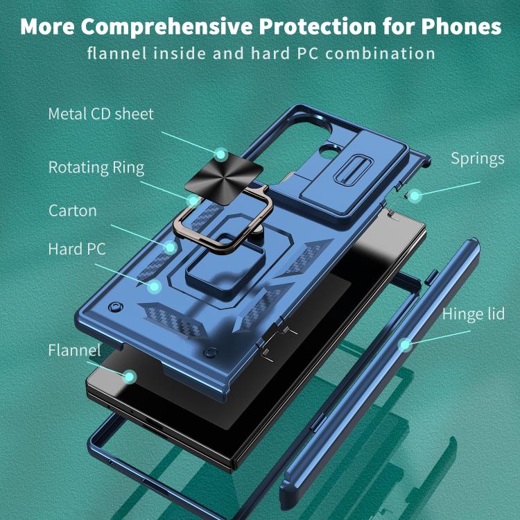 For Samsung Galaxy Z Fold7 5G Sliding Window Hinge Phone Case with Ring Stand