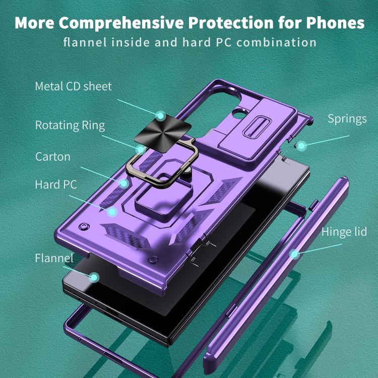 For Samsung Galaxy Z Fold7 5G Sliding Window Hinge Phone Case with Ring Stand