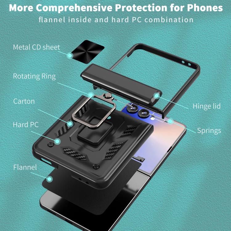 For Samsung Galaxy Z Flip7 5G Sliding Window Hinge Phone Case with Ring Stand