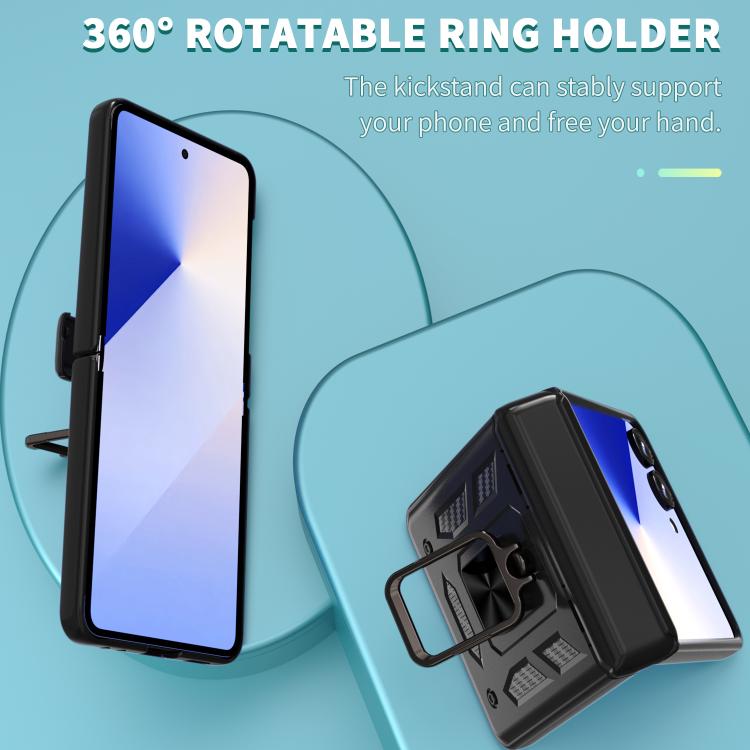 For Samsung Galaxy Z Flip7 5G Sliding Window Hinge Phone Case with Ring Stand