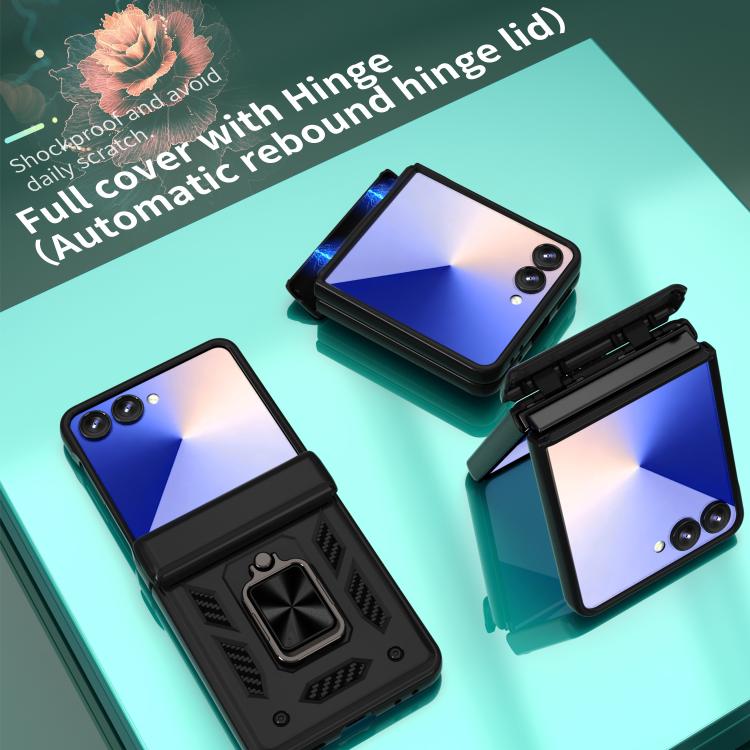 For Samsung Galaxy Z Flip7 5G Sliding Window Hinge Phone Case with Ring Stand