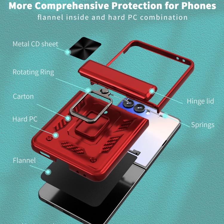 For Samsung Galaxy Z Flip7 5G Sliding Window Hinge Phone Case with Ring Stand