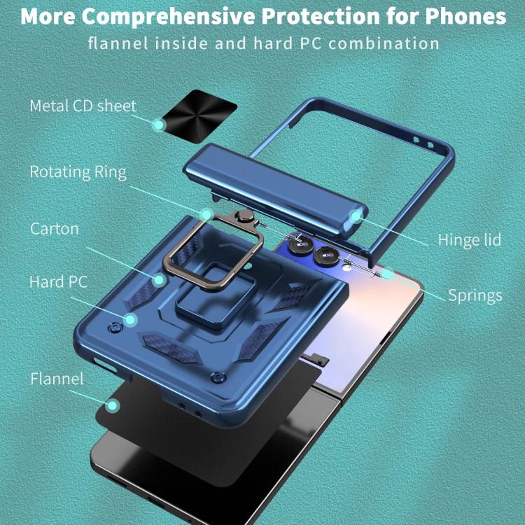 For Samsung Galaxy Z Flip7 5G Sliding Window Hinge Phone Case with Ring Stand