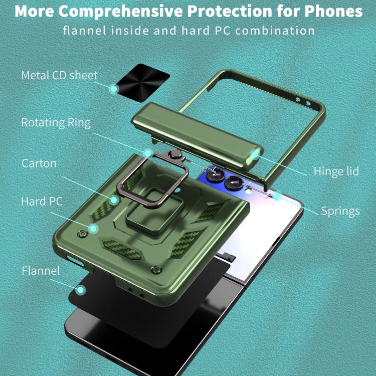 For Samsung Galaxy Z Flip7 5G Sliding Window Hinge Phone Case with Ring Stand