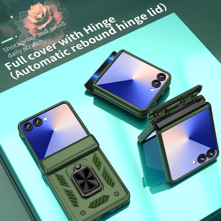 For Samsung Galaxy Z Flip7 5G Sliding Window Hinge Phone Case with Ring Stand
