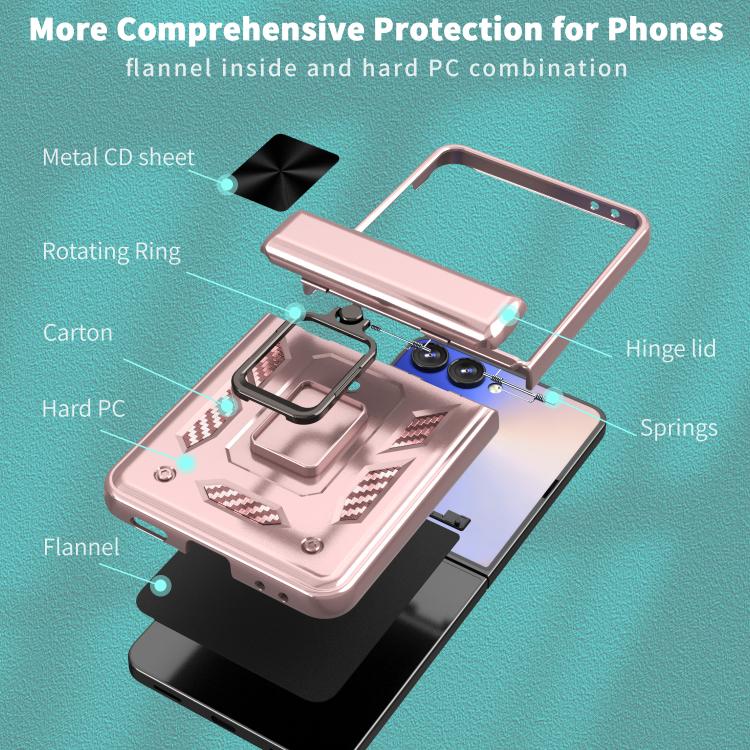 For Samsung Galaxy Z Flip7 5G Sliding Window Hinge Phone Case with Ring Stand