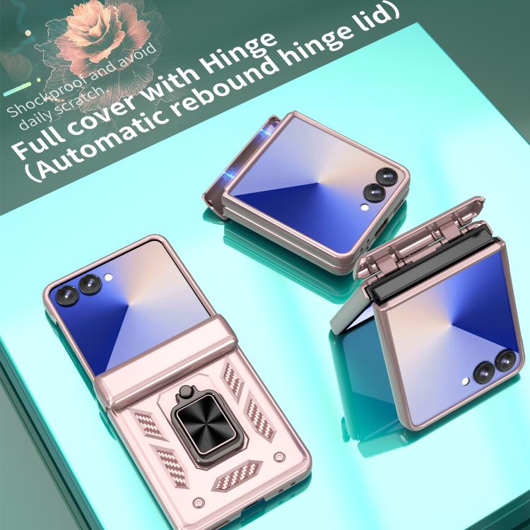 For Samsung Galaxy Z Flip7 5G Sliding Window Hinge Phone Case with Ring Stand