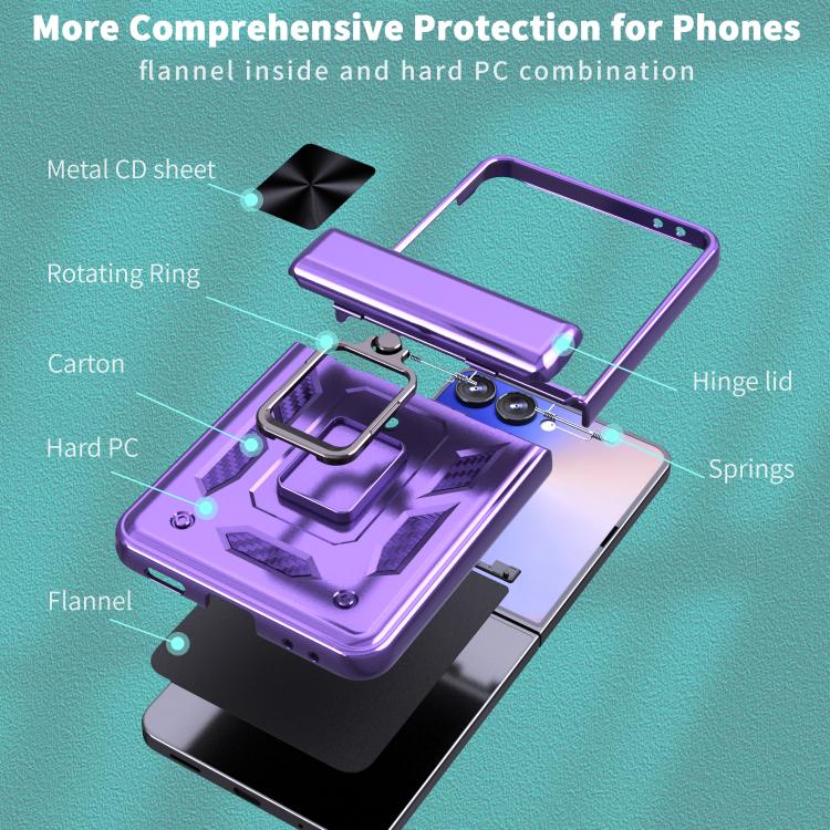 For Samsung Galaxy Z Flip7 5G Sliding Window Hinge Phone Case with Ring Stand