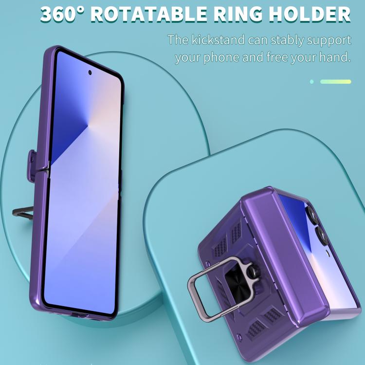 For Samsung Galaxy Z Flip7 5G Sliding Window Hinge Phone Case with Ring Stand