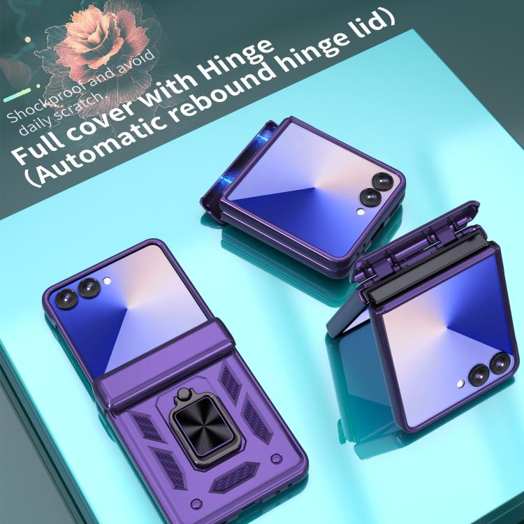 For Samsung Galaxy Z Flip7 5G Sliding Window Hinge Phone Case with Ring Stand