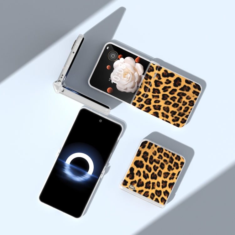 For Honor Magic V Flip Three Parts Frosted Transparent Frame Leopard Pattern Phone Case