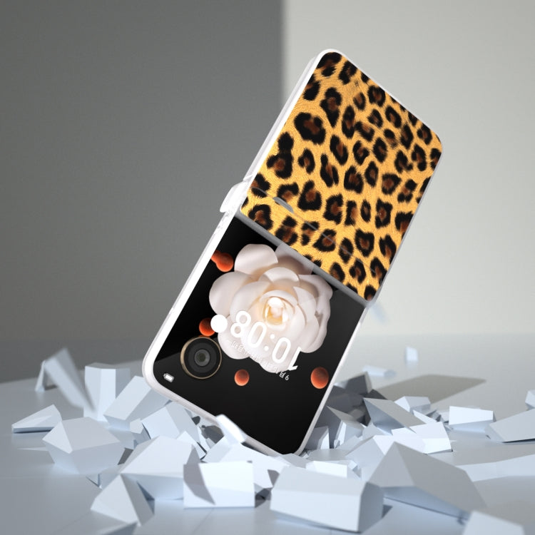 For Honor Magic V Flip Three Parts Frosted Transparent Frame Leopard Pattern Phone Case