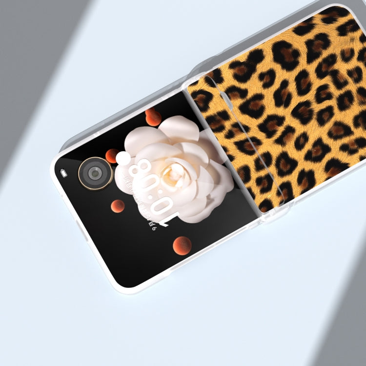 For Honor Magic V Flip Three Parts Frosted Transparent Frame Leopard Pattern Phone Case