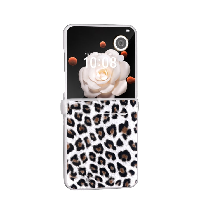 For Honor Magic V Flip Three Parts Frosted Transparent Frame Leopard Pattern Phone Case