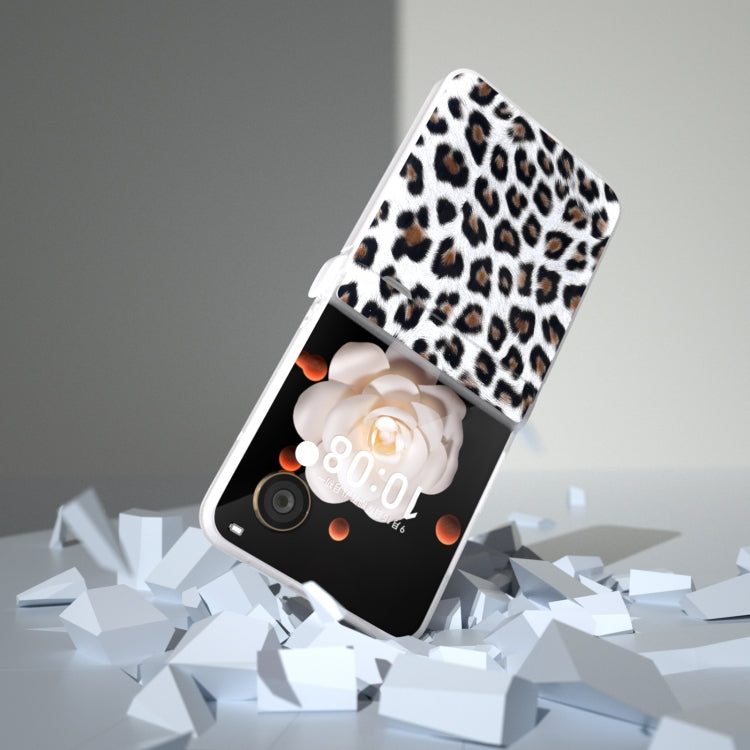For Honor Magic V Flip Three Parts Frosted Transparent Frame Leopard Pattern Phone Case