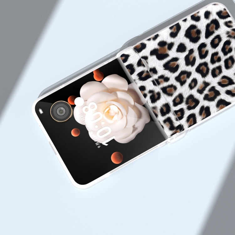 For Honor Magic V Flip Three Parts Frosted Transparent Frame Leopard Pattern Phone Case