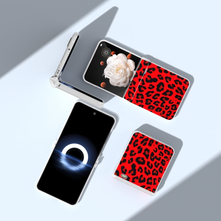 For Honor Magic V Flip Three Parts Frosted Transparent Frame Leopard Pattern Phone Case
