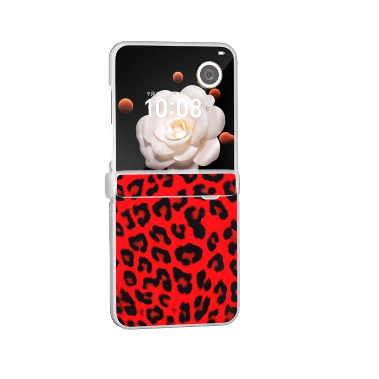 For Honor Magic V Flip Three Parts Frosted Transparent Frame Leopard Pattern Phone Case