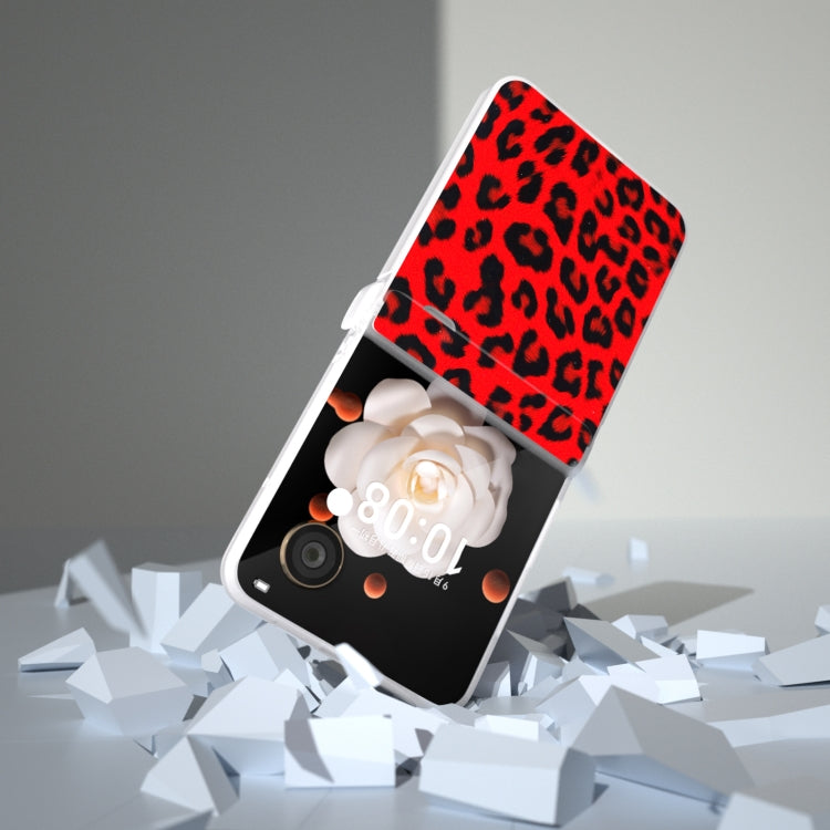 For Honor Magic V Flip Three Parts Frosted Transparent Frame Leopard Pattern Phone Case