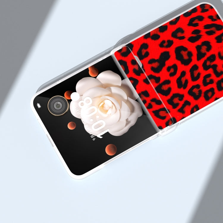 For Honor Magic V Flip Three Parts Frosted Transparent Frame Leopard Pattern Phone Case