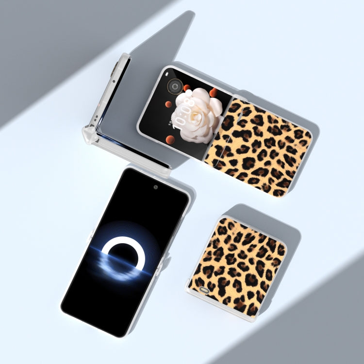 For Honor Magic V Flip Three Parts Frosted Transparent Frame Leopard Pattern Phone Case