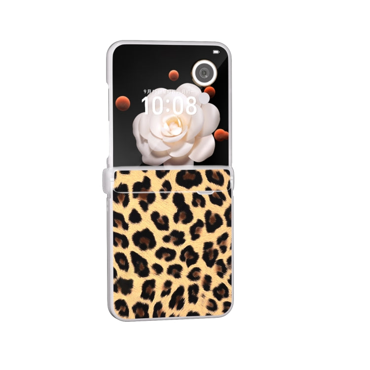 For Honor Magic V Flip Three Parts Frosted Transparent Frame Leopard Pattern Phone Case