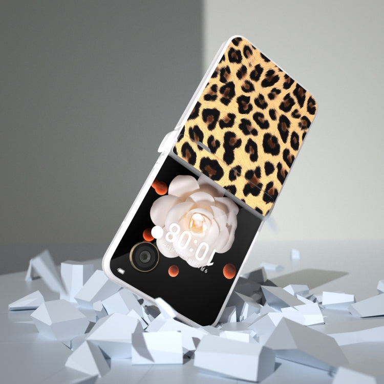 For Honor Magic V Flip Three Parts Frosted Transparent Frame Leopard Pattern Phone Case